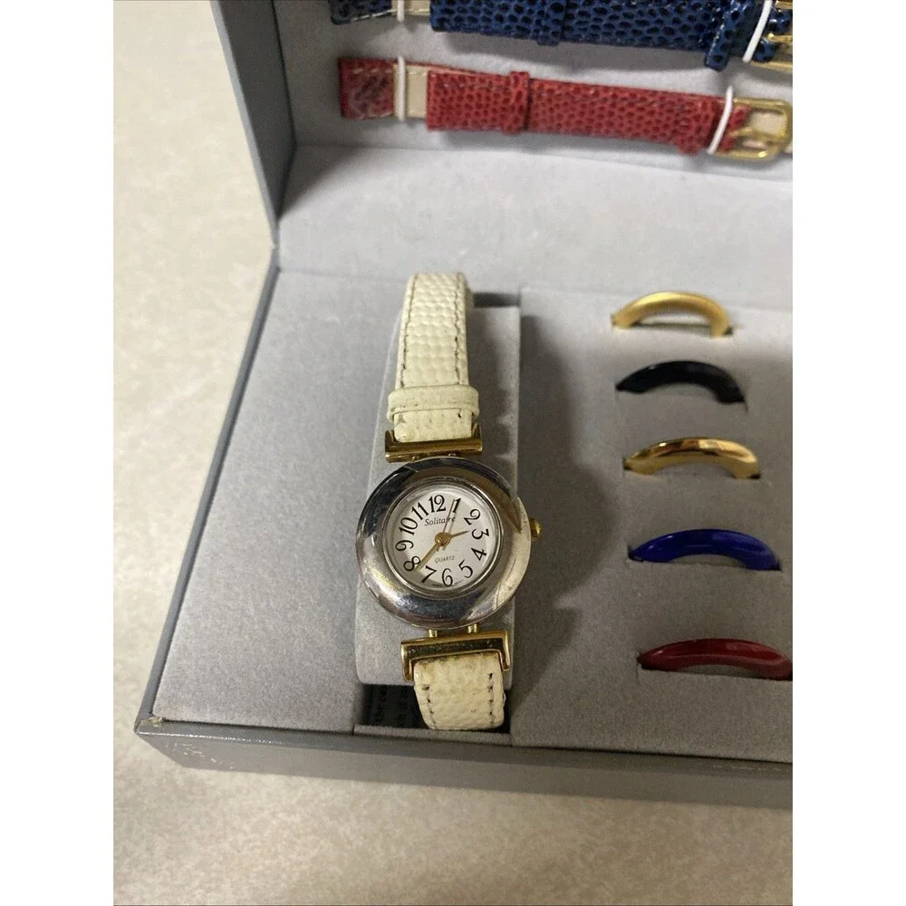 Vintage Solitaire Interchangeable Watch Set With 4 Straps 5 Bezels Original Box